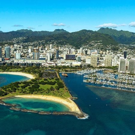 Coastal city with marina