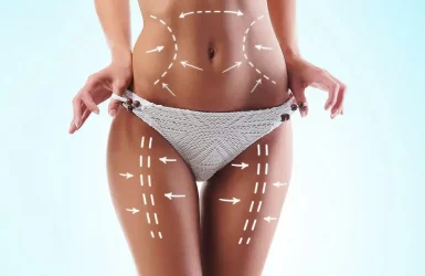 Person in white underwear against blue background