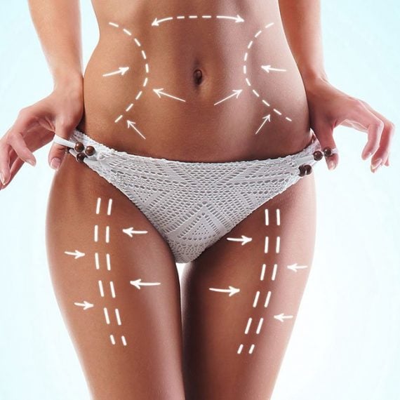 Person in white underwear against blue background
