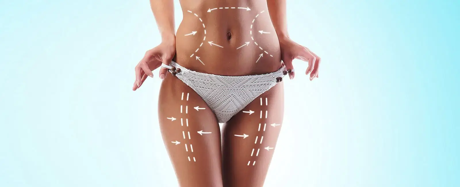 Person in white underwear against blue background