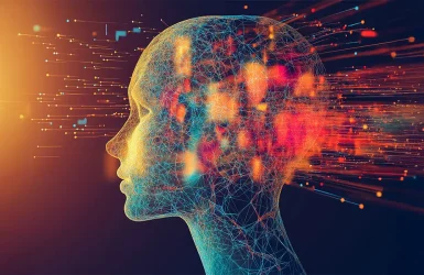 Digital illustration of a human head with colorful lines