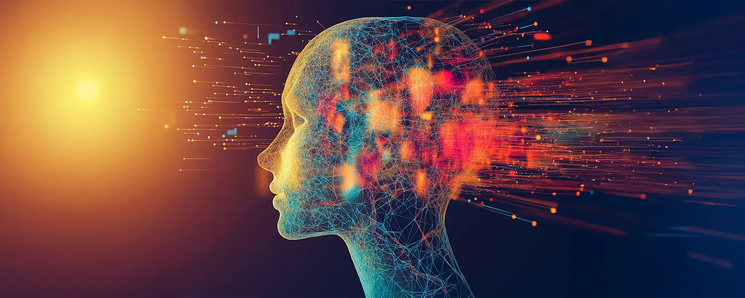 Digital illustration of a human head with colorful lines